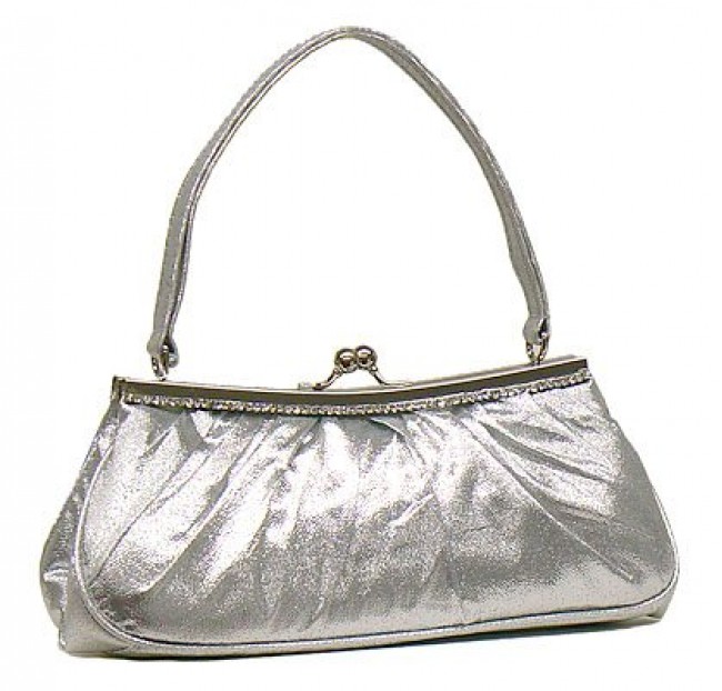 Evening Bag - Satin w/ Embellished Rhinestones &ndash; Silver &ndash; BG-40639S